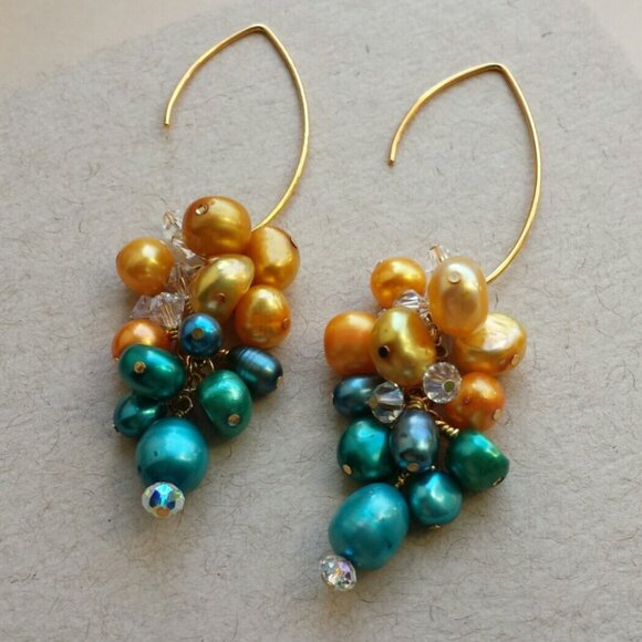 Kriaytions Pear Pearl Drop Earrings NEW OOAK - Picture 2 of 5